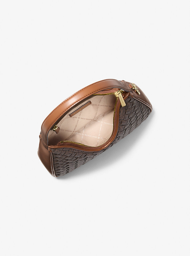 Nayla Small Woven Signature Logo Hobo Shoulder Bag