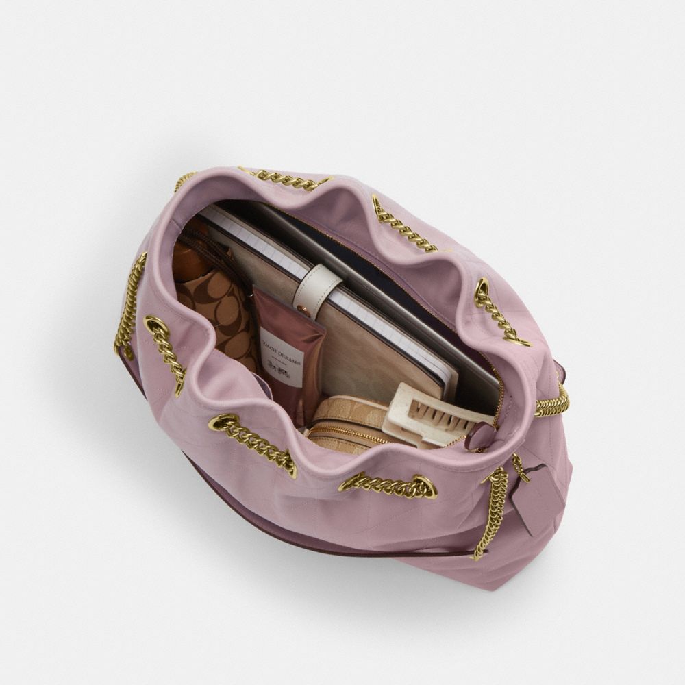 Coach Evelyn Shoulder Bag With Quilting Gold Carnation