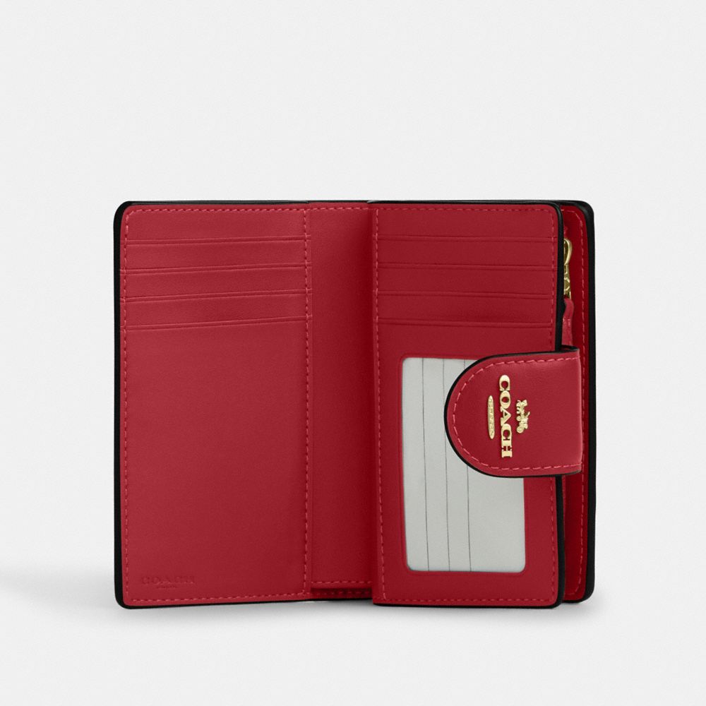 Coach Medium Corner Zip Wallet In Signature Canvas Gold Walnut True Red