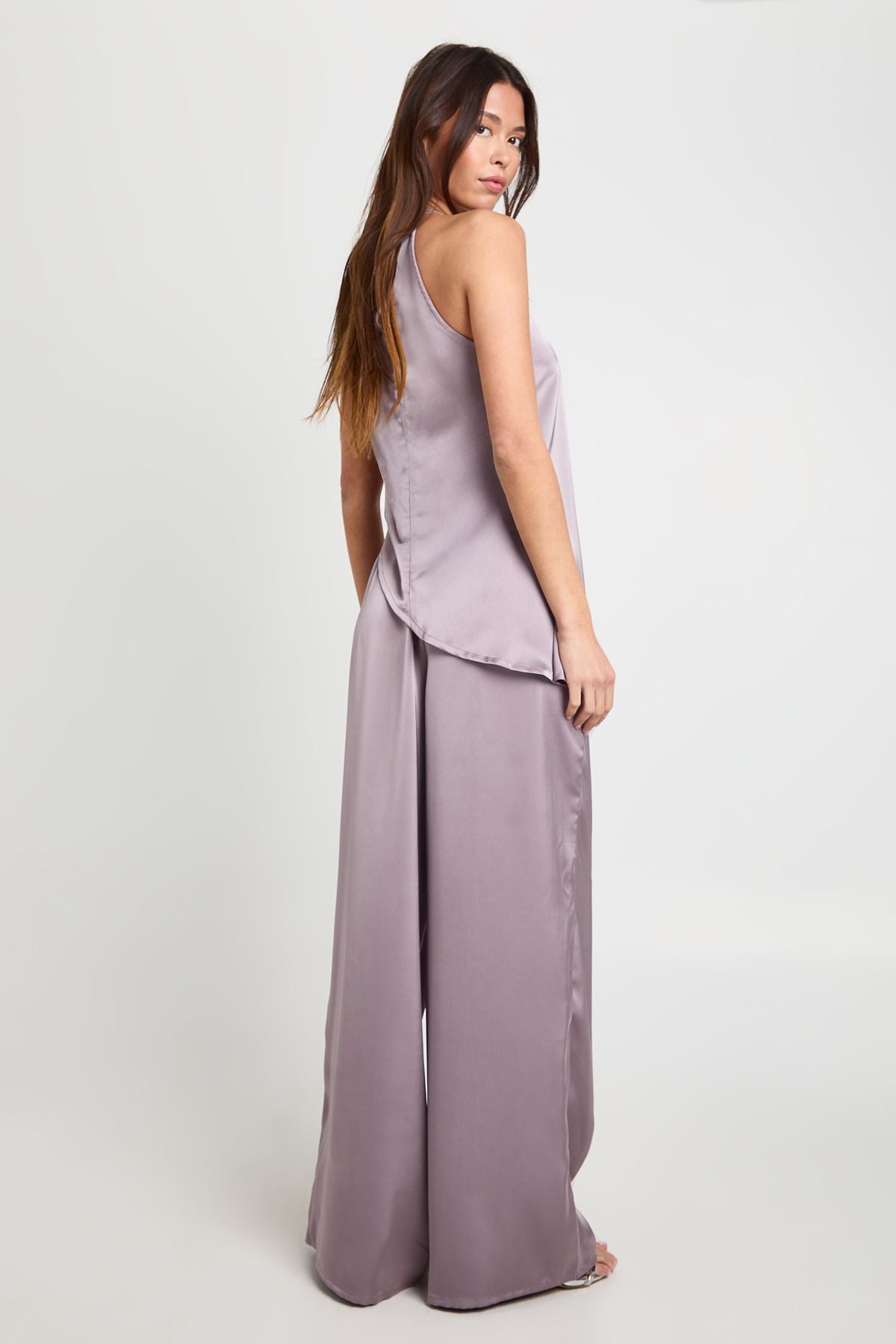 Halterneck Asymmetric Satin Cami & Trouser Co-ord