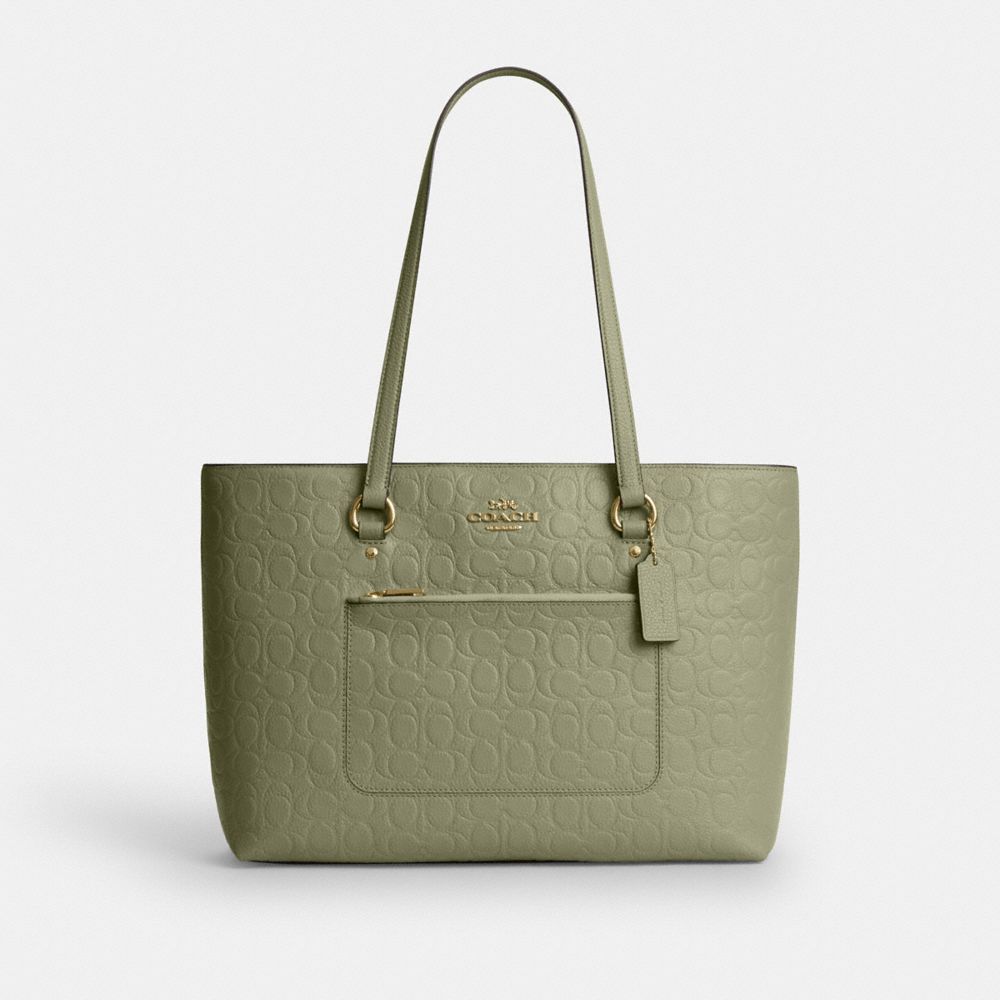 Coach Station Tote Bag In Signature Leather Gold Pistachio