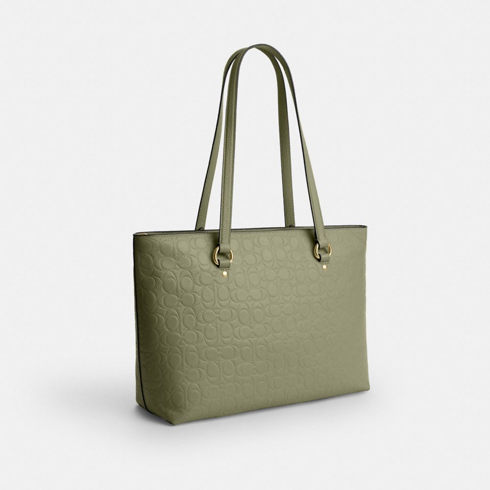 Coach Station Tote Bag In Signature Leather Gold Pistachio