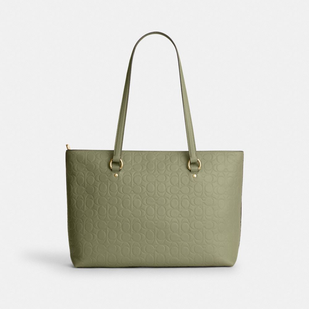 Coach Station Tote Bag In Signature Leather Gold Pistachio