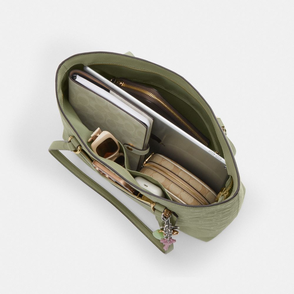 Coach Station Tote Bag In Signature Leather Gold Pistachio