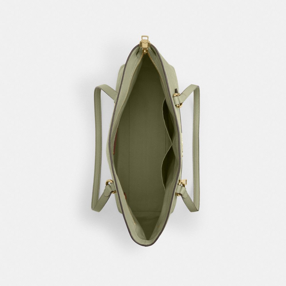 Coach Station Tote Bag In Signature Leather Gold Pistachio