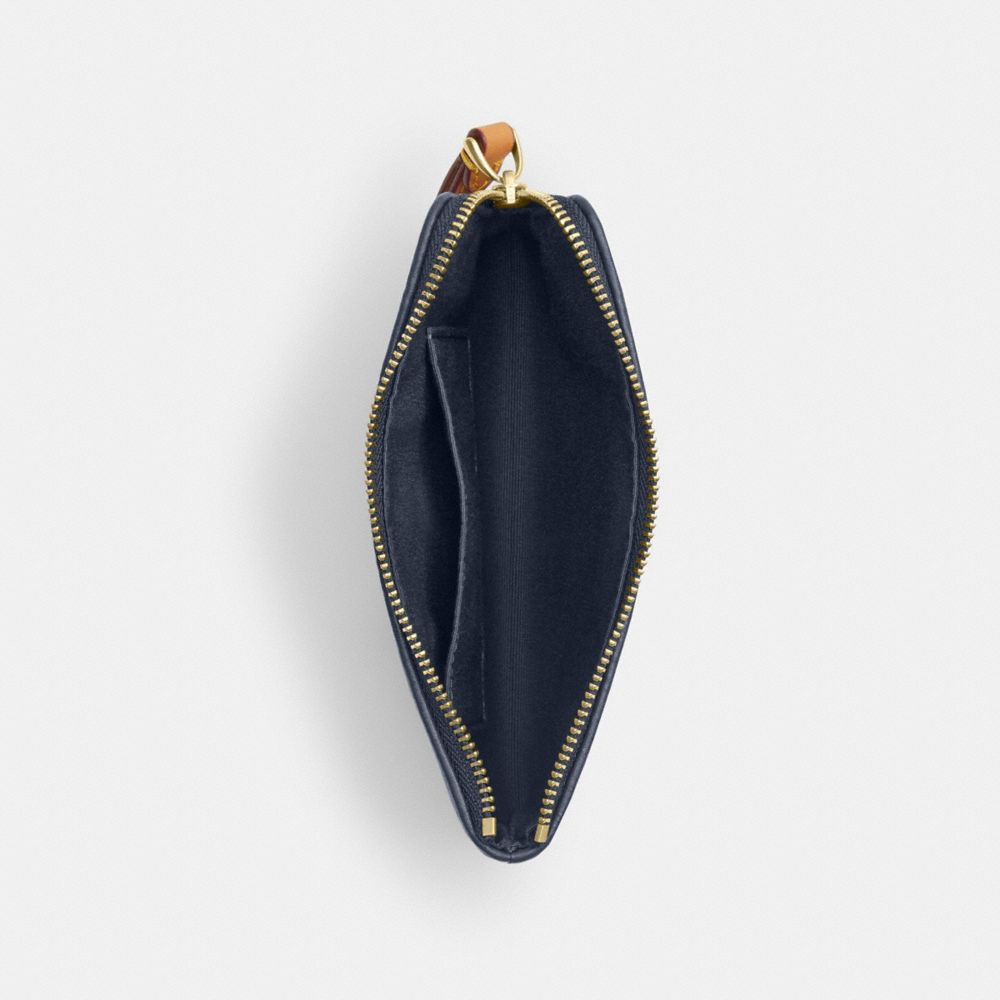 Coach Corner Zip Wristlet In Signature Denim Gold Indigo