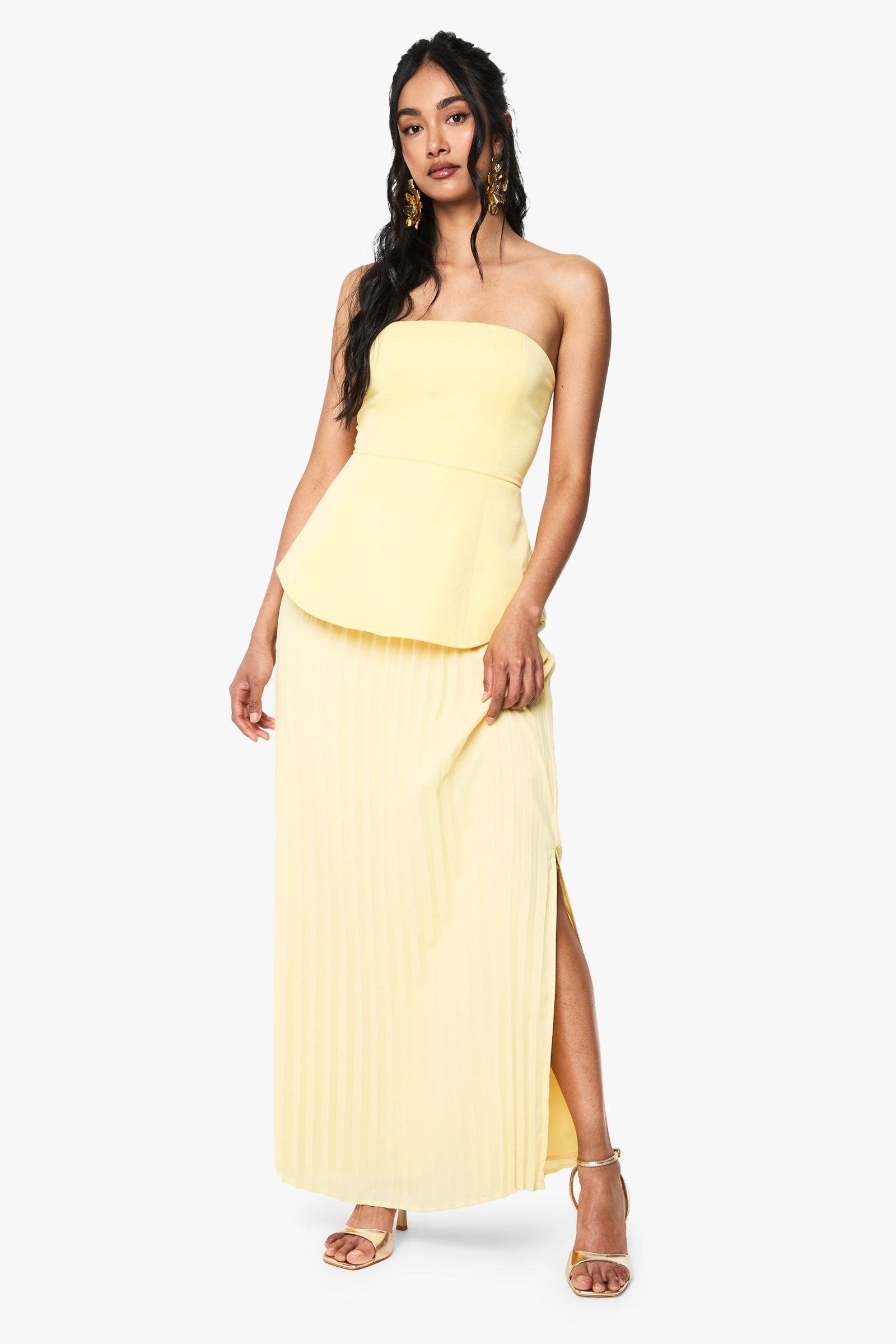Bandeau Peplum Chiffon Mix Maxi Dress
