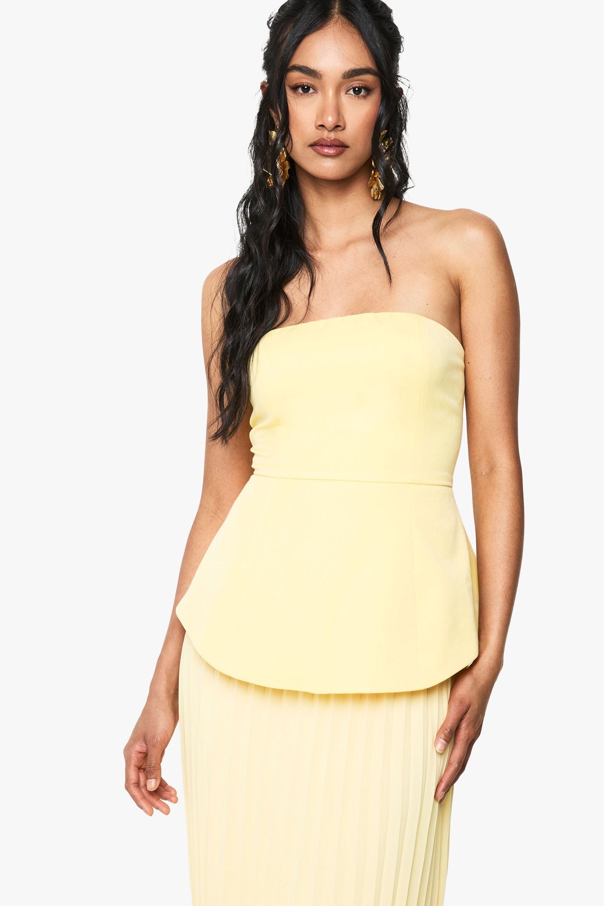 Bandeau Peplum Chiffon Mix Maxi Dress