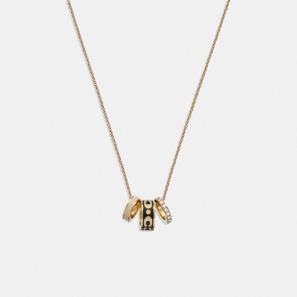 Coach Signature Enamel Rondell Necklace Gold Black