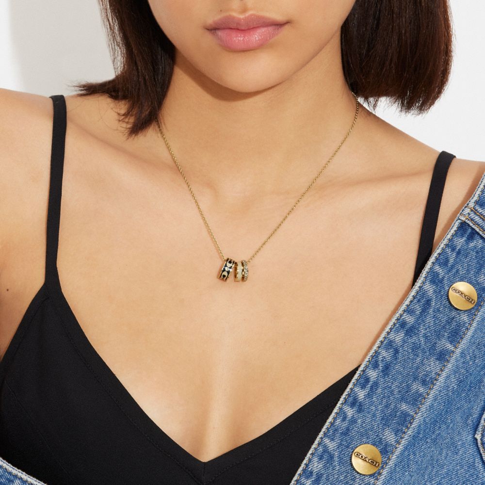 Coach Signature Enamel Rondell Necklace Gold Black
