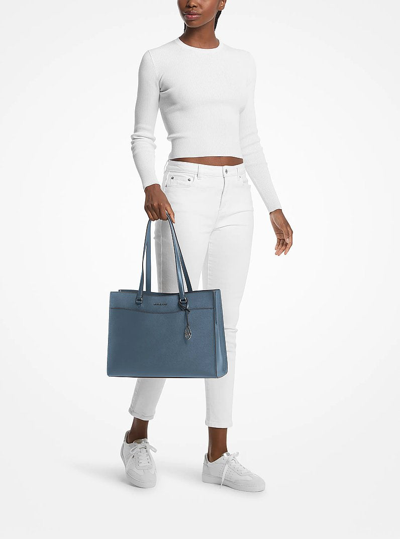Michael Kors Jet Set Travel Large Saffiano Leather Tote Bag Denim