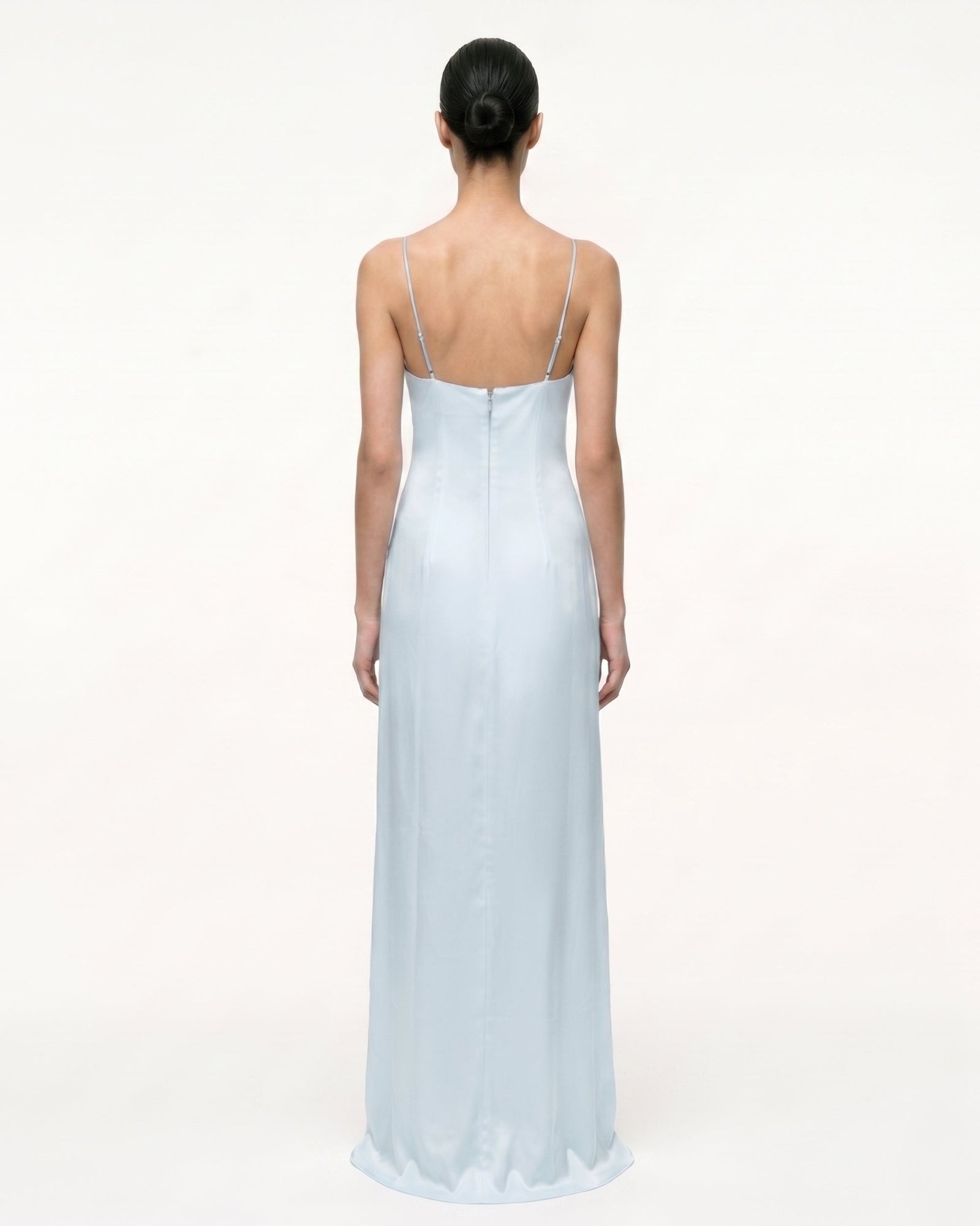 Iris Motif Satin Slip Gown - Olive Green