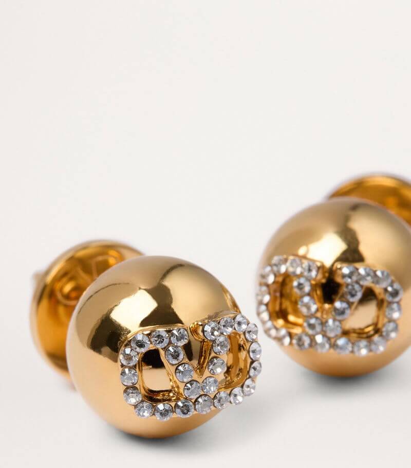 Crystal-Embellished VLogo Stud Earrings