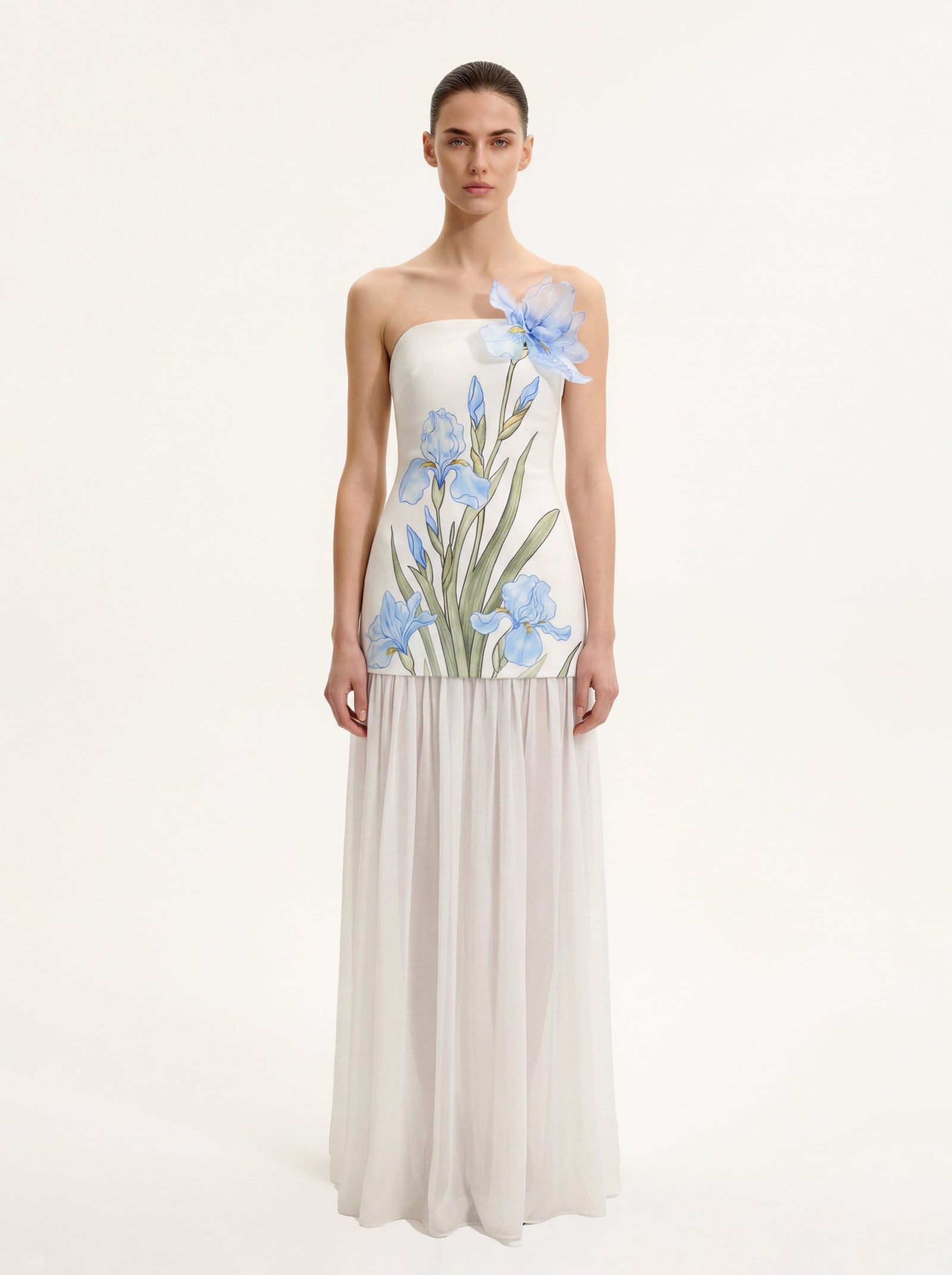 Floral One Shoulder Maxi Dress - Black