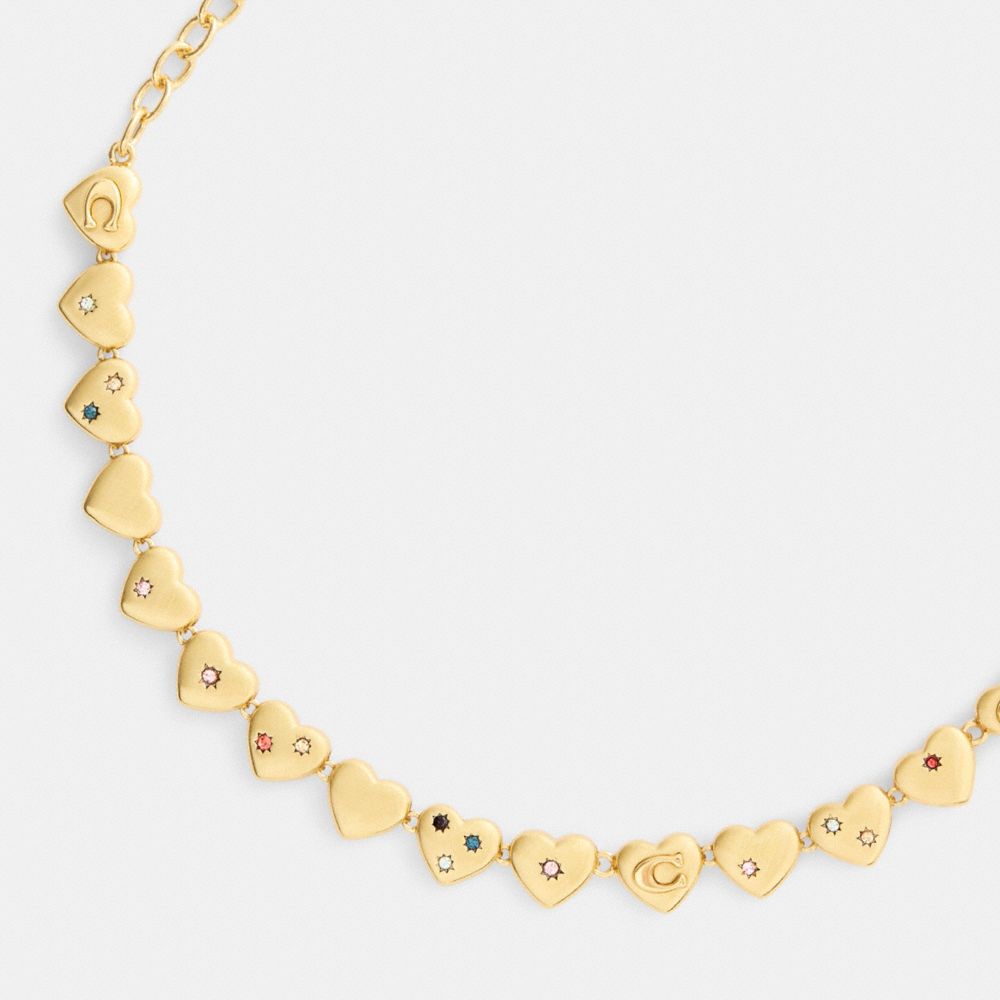 Coach Heart Choker Necklace Gold Multi