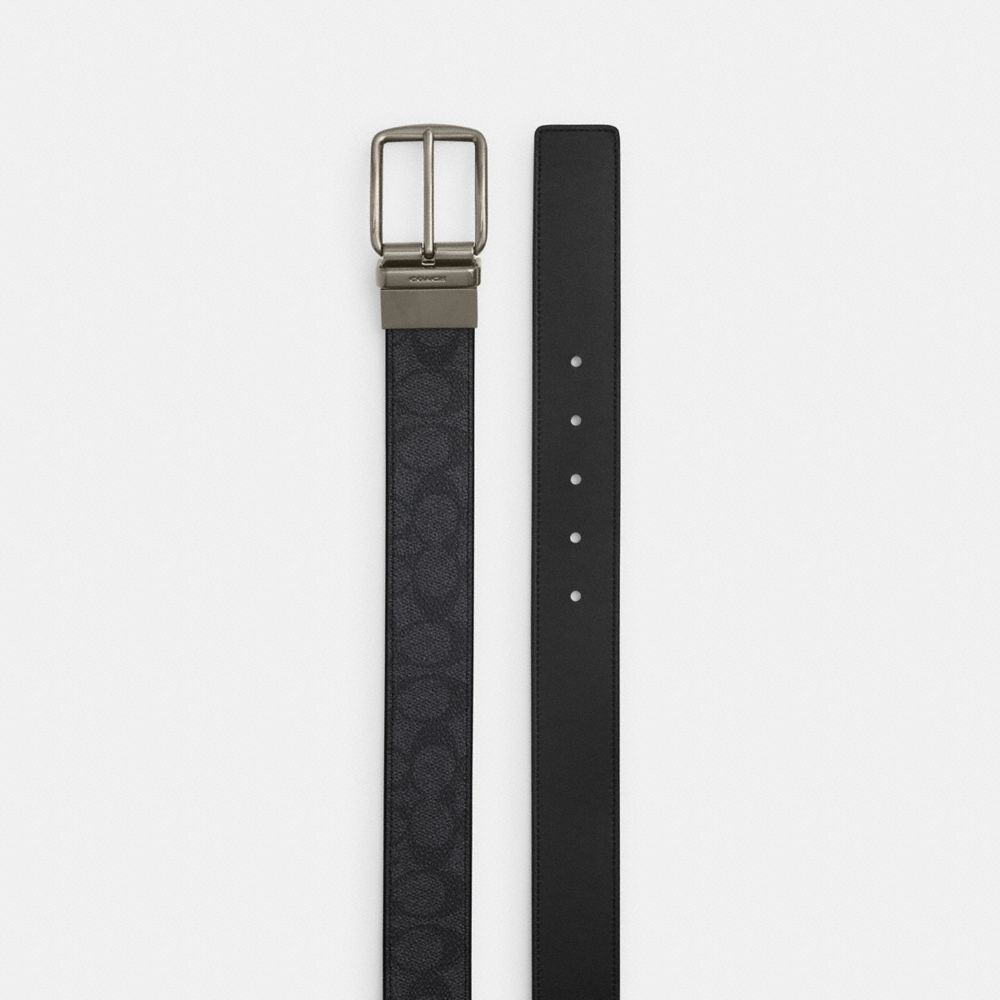 Coach Boxed Card Case And Belt Set In Signature Canvas Gunmetal Charcoal Black