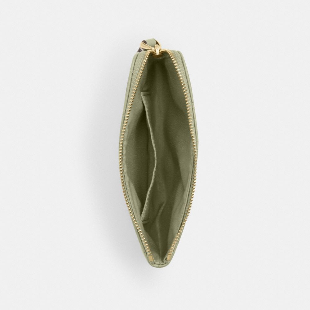 Coach Corner Zip Wristlet With Quilting Gold Pistachio