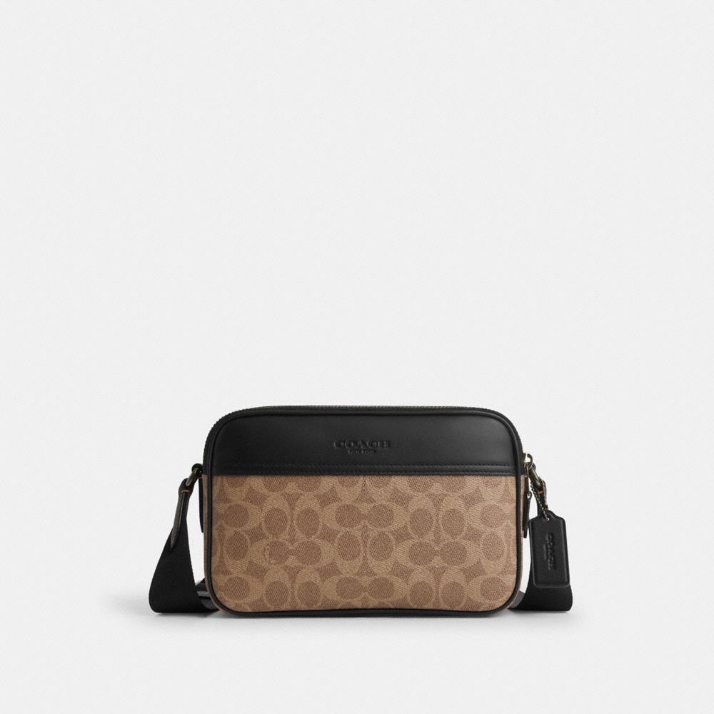 Coach Graham Crossbody Bag In Signature Canvas Gunmetal Tan Black