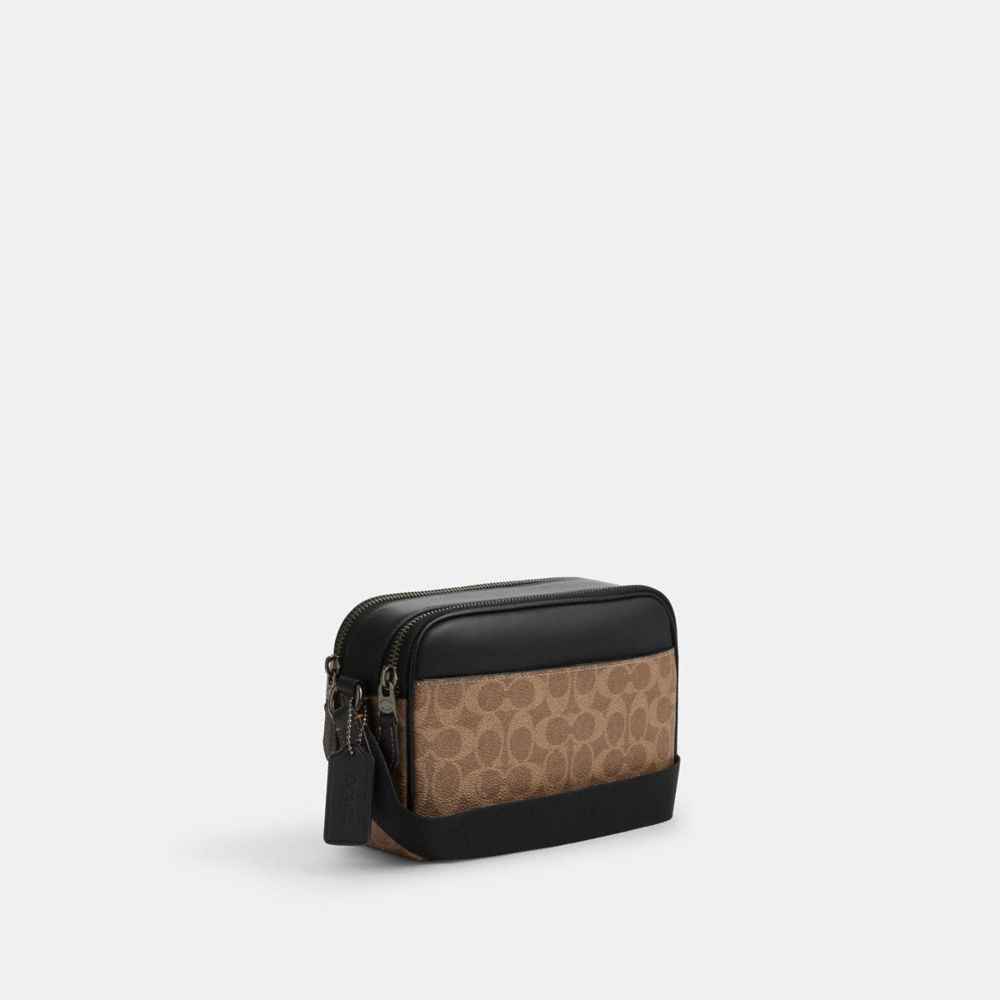 Coach Graham Crossbody Bag In Signature Canvas Gunmetal Tan Black
