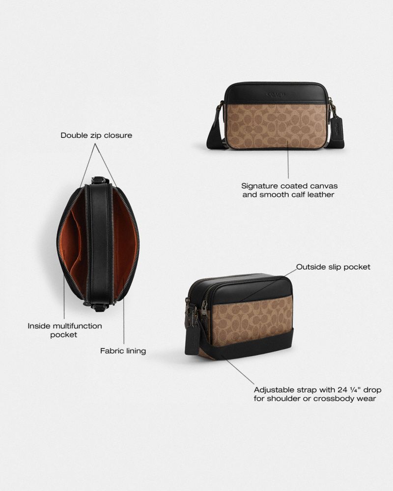 Coach Graham Crossbody Bag In Signature Canvas Gunmetal Tan Black