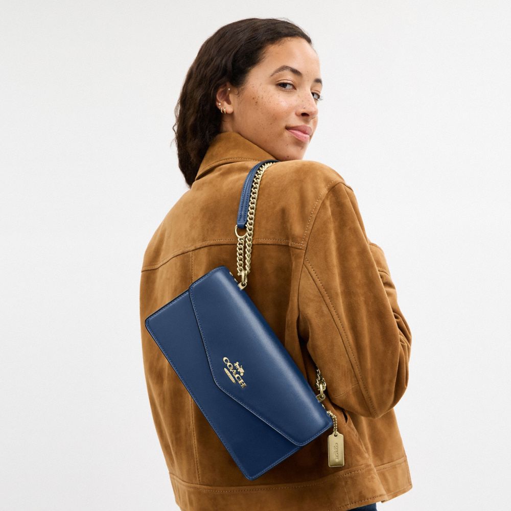 Coach Klare Envelope Crossbody Bag Gold Deep Blue