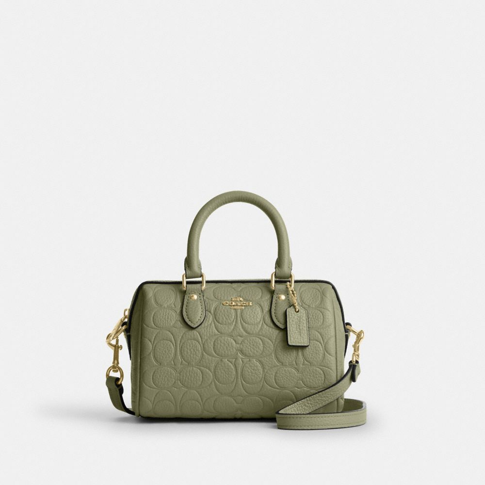 Coach Mini Rowan Crossbody Bag In Signature Leather Gold Pistachio