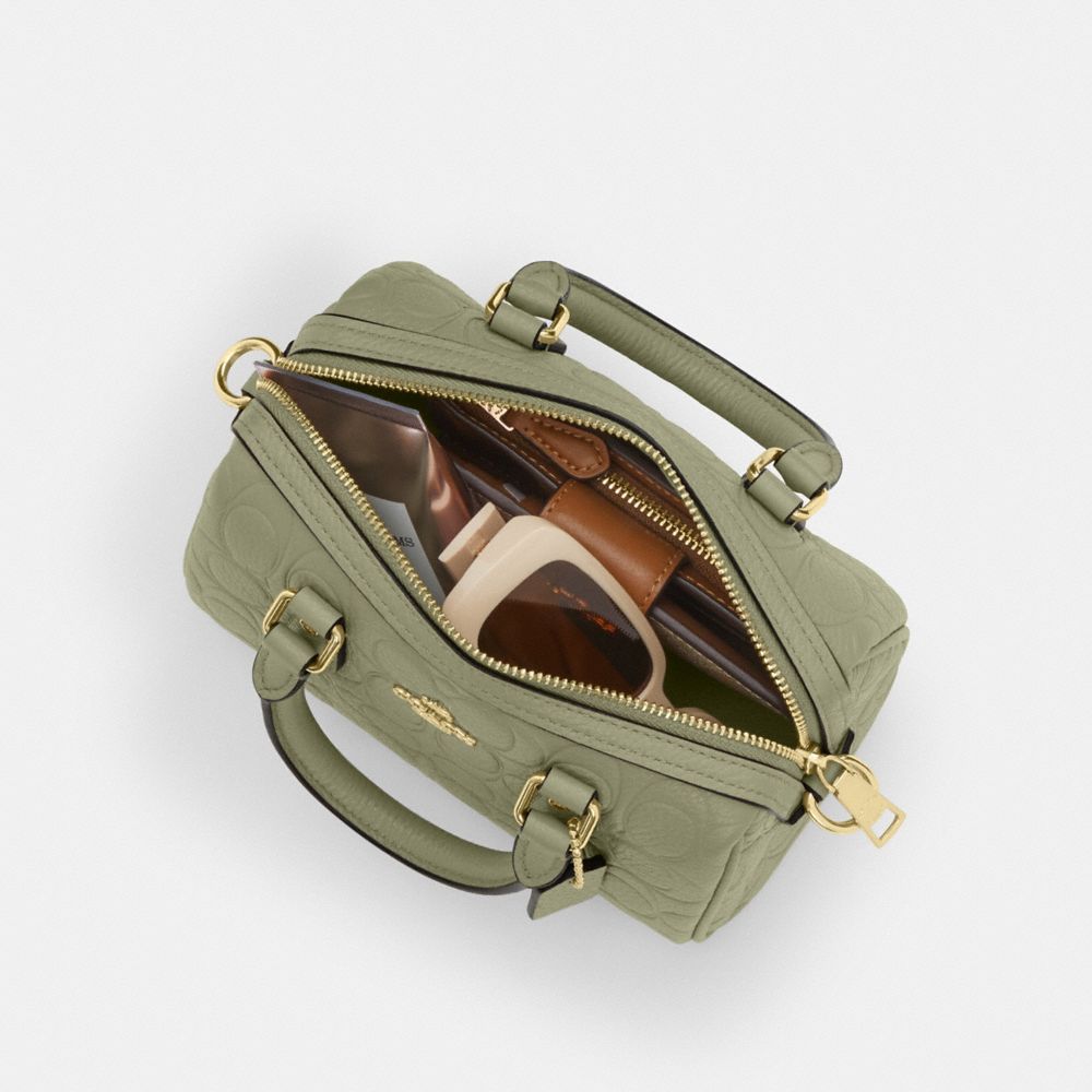 Coach Mini Rowan Crossbody Bag In Signature Leather Gold Pistachio