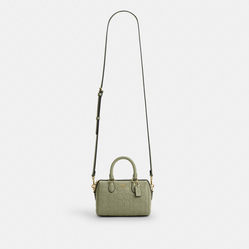 Coach Mini Rowan Crossbody Bag In Signature Leather Gold Pistachio
