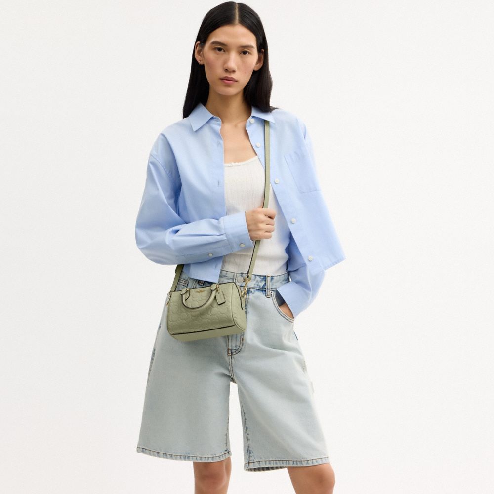 Coach Mini Rowan Crossbody Bag In Signature Leather Gold Pistachio