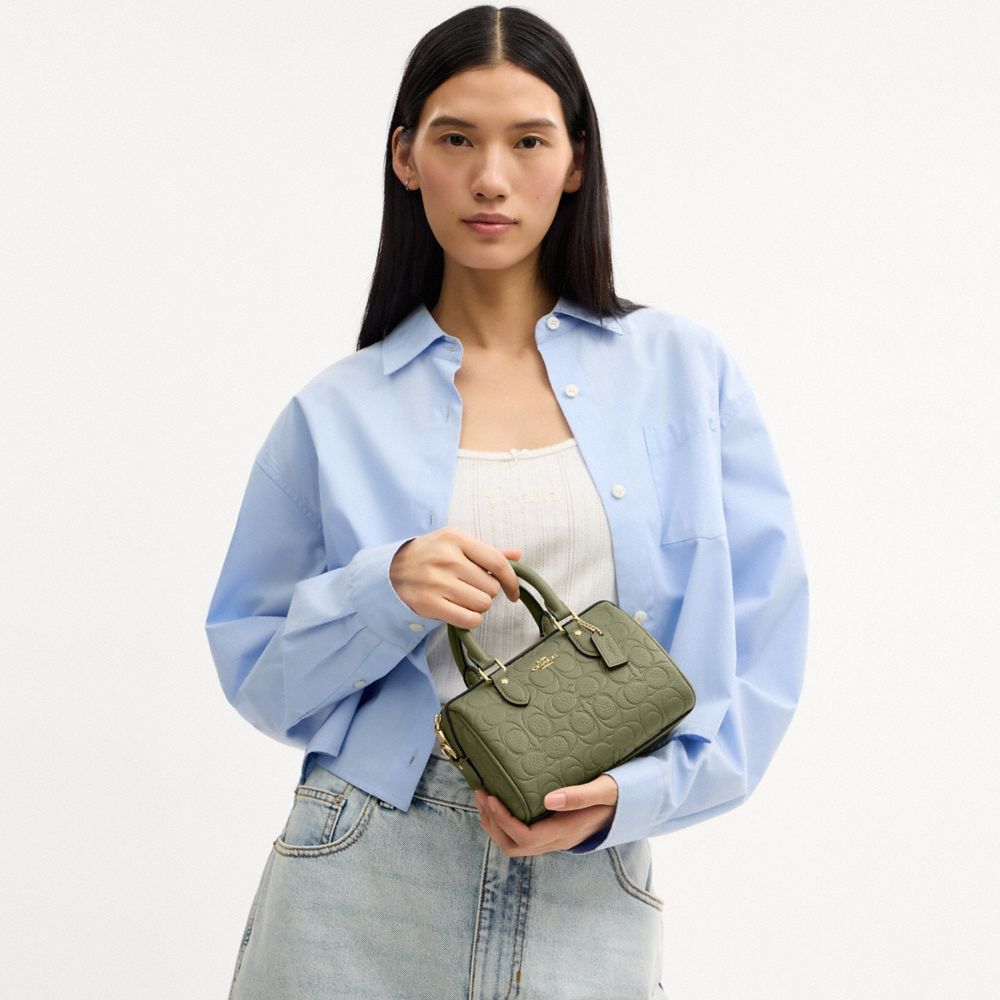 Coach Mini Rowan Crossbody Bag In Signature Leather Gold Pistachio