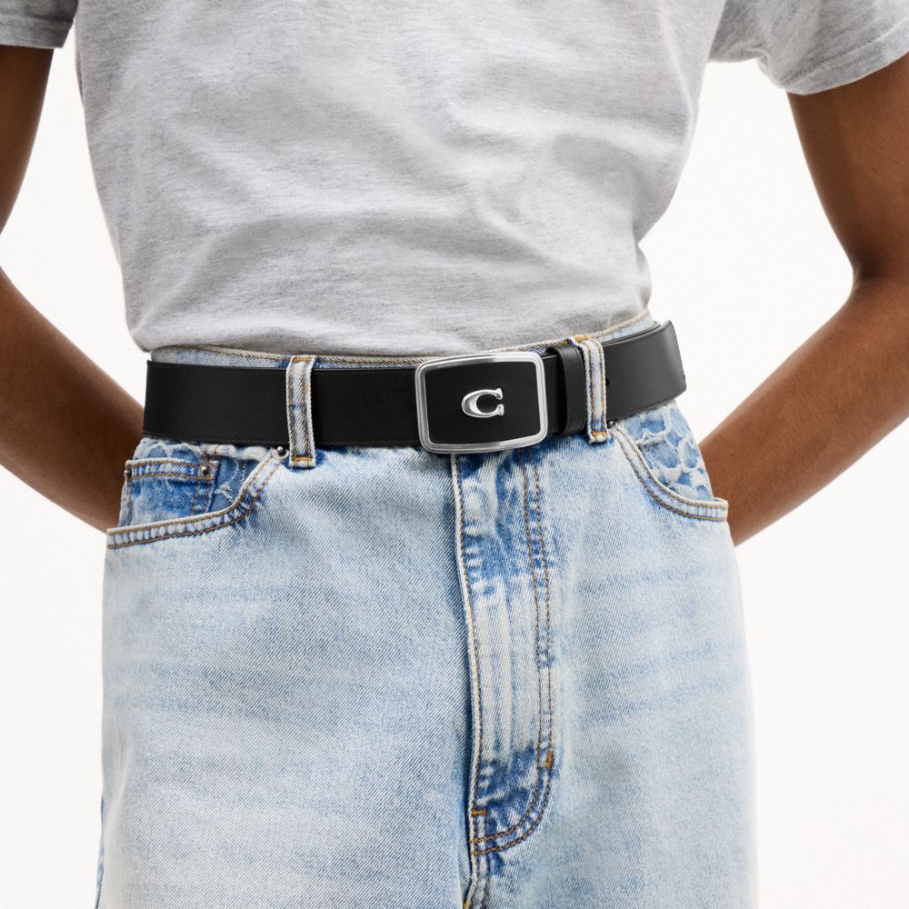 Coach Signature Plaque Buckle Belt, 38 Mm Black