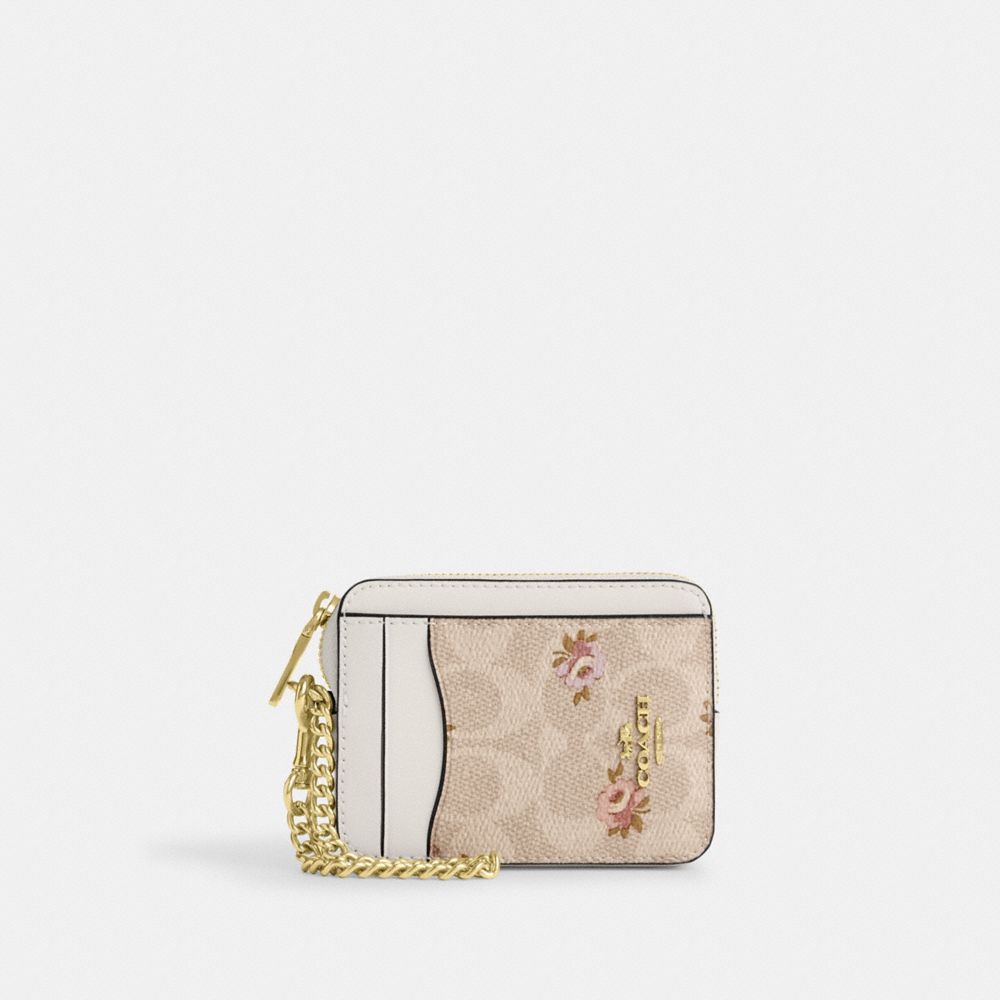 Zip Card Case In Signature Canvas With Floral Print