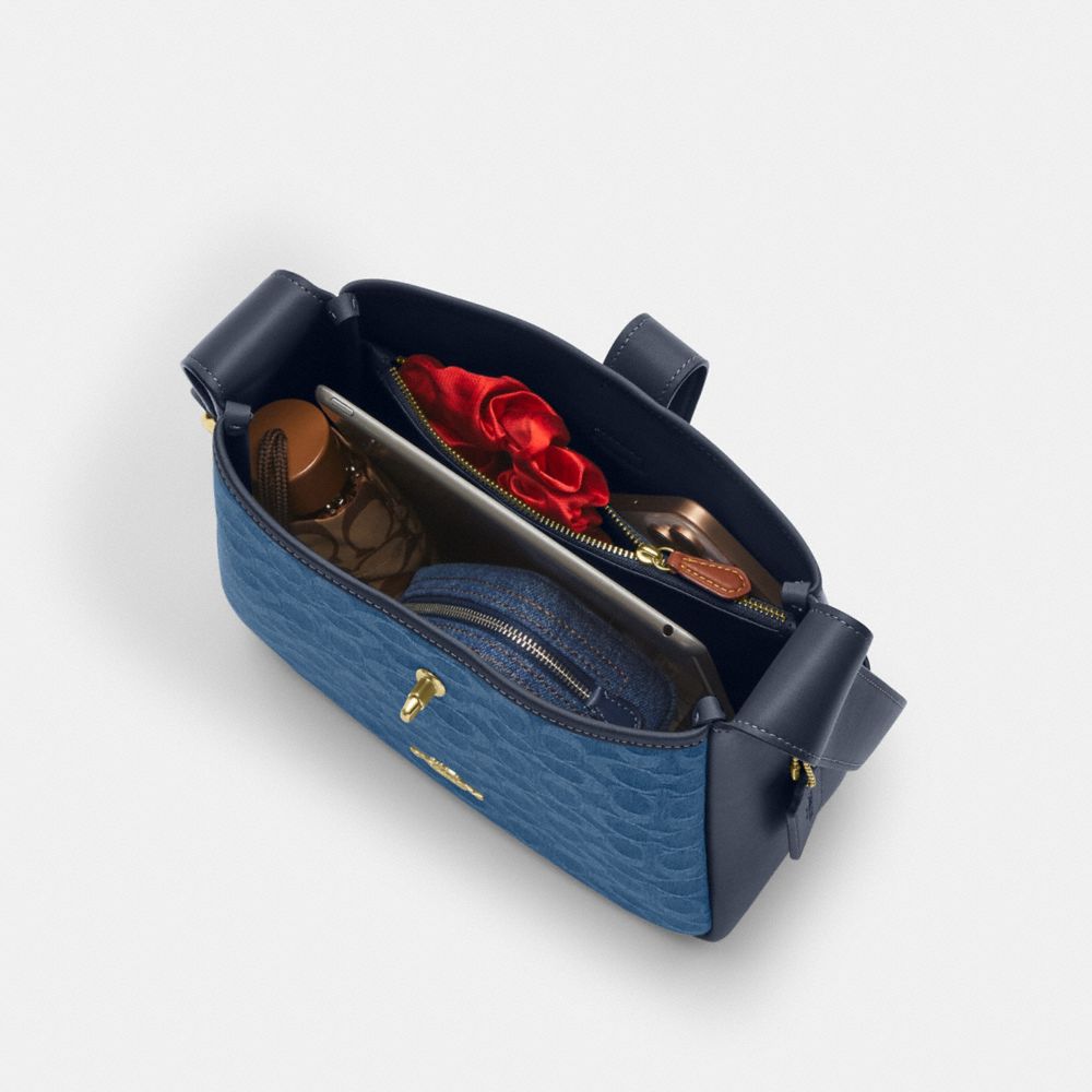 Coach Hadley Convertible Crossbody Bag In Signature Denim Gold Indigo