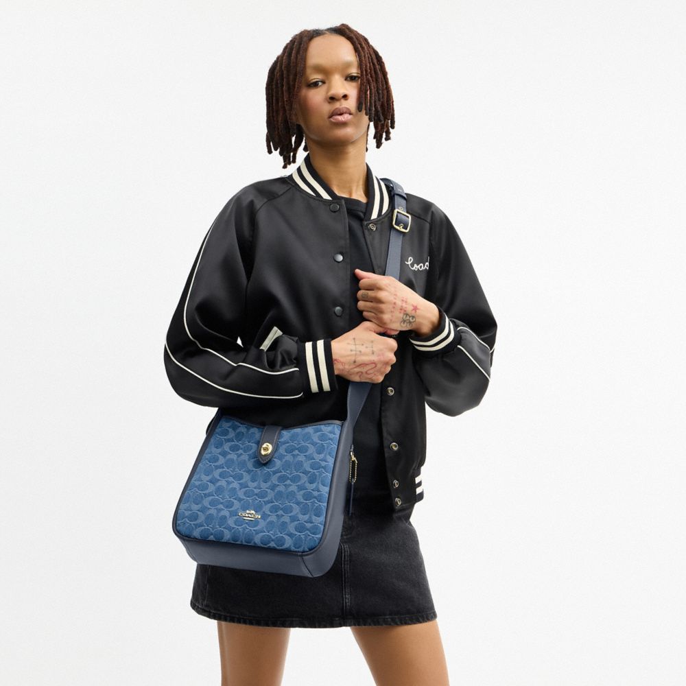 Coach Hadley Convertible Crossbody Bag In Signature Denim Gold Indigo