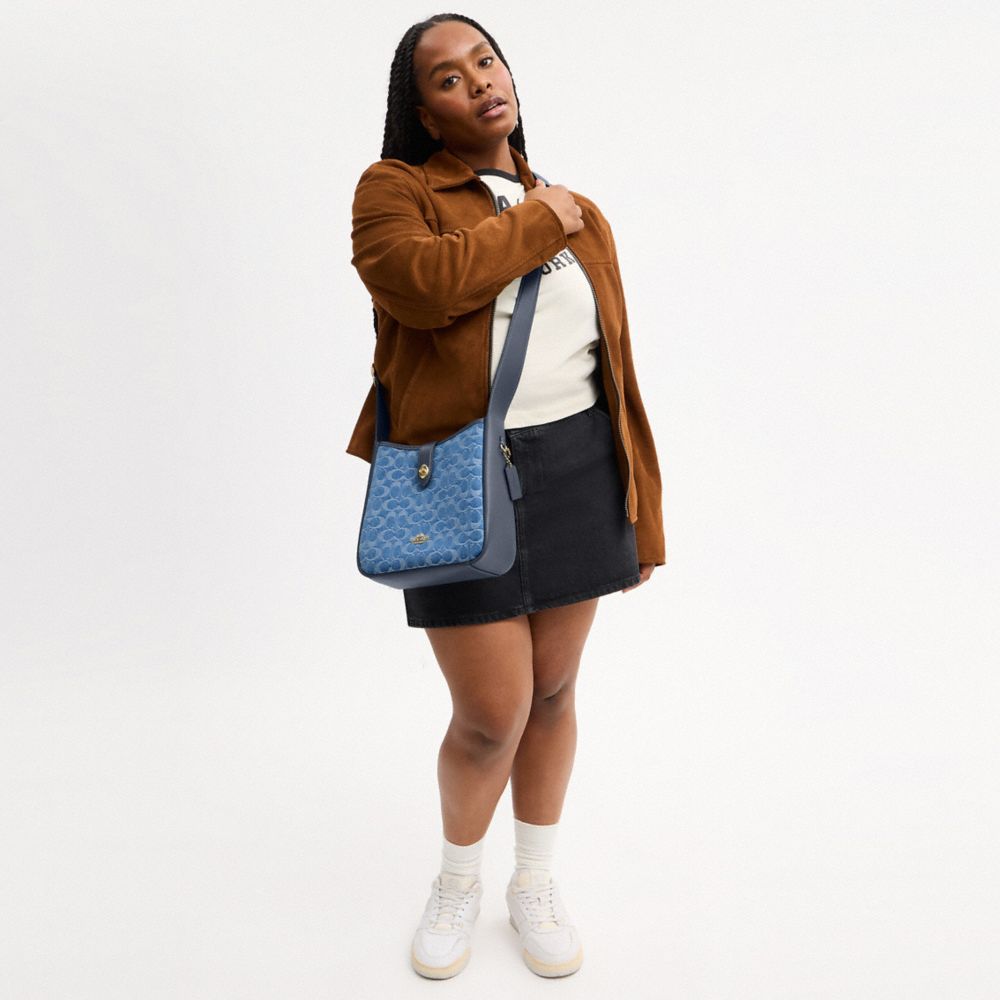 Coach Hadley Convertible Crossbody Bag In Signature Denim Gold Indigo