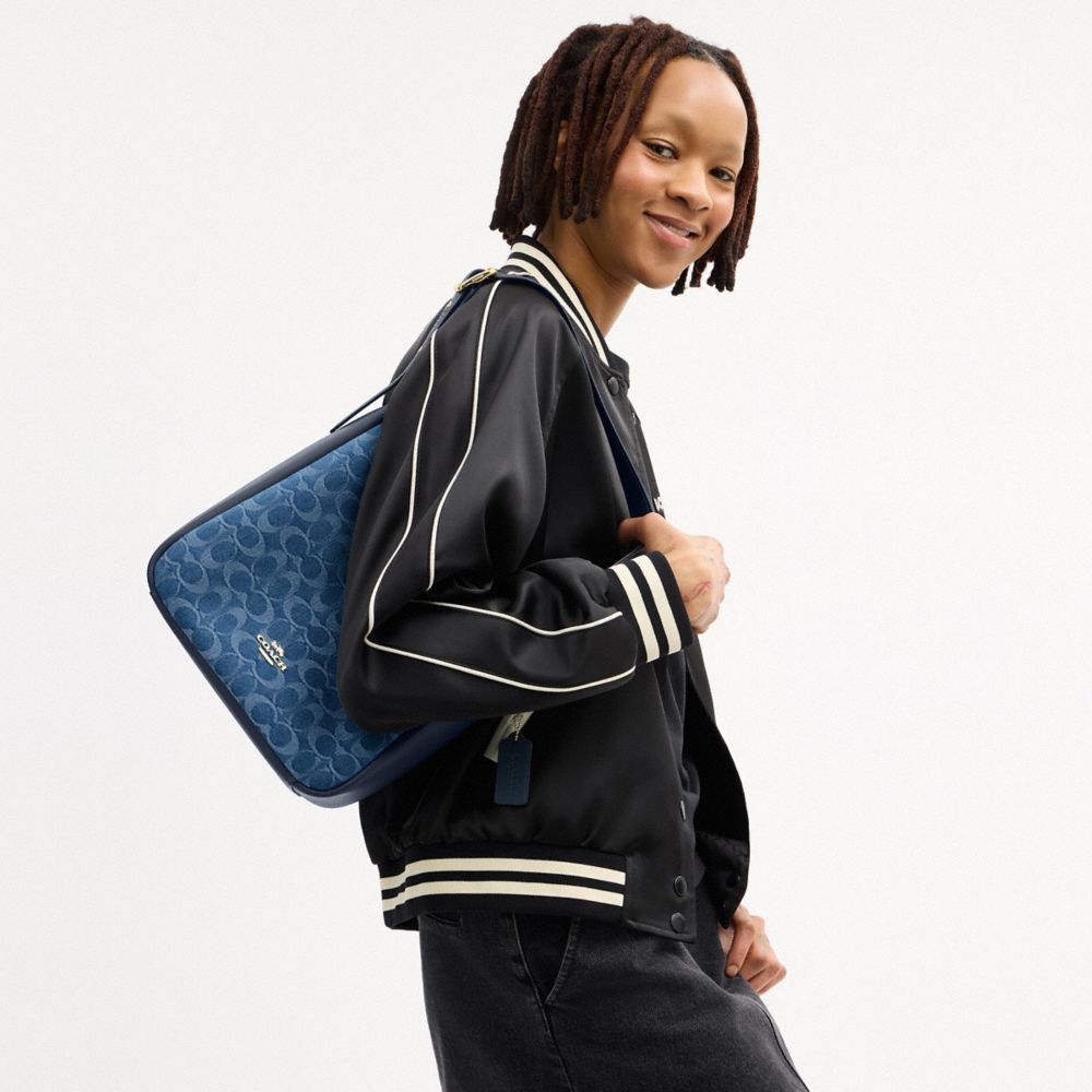 Coach Hadley Convertible Crossbody Bag In Signature Denim Gold Indigo