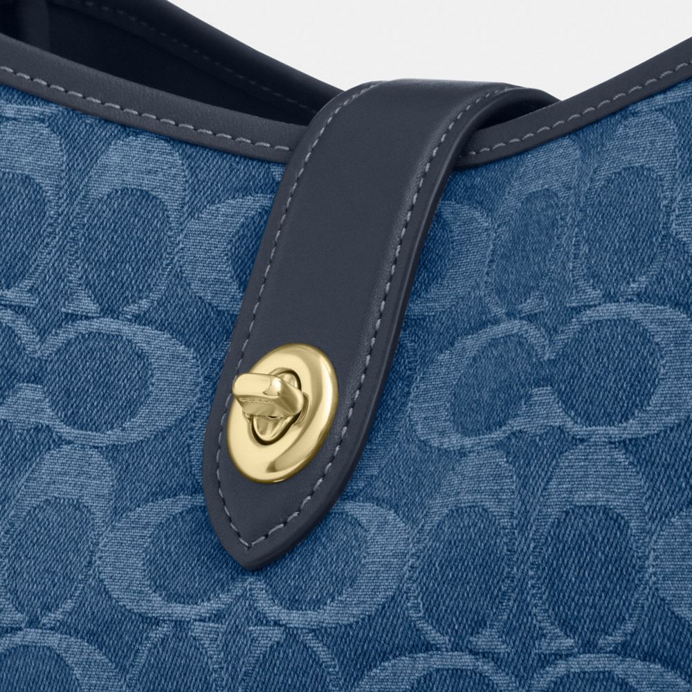Coach Hadley Convertible Crossbody Bag In Signature Denim Gold Indigo