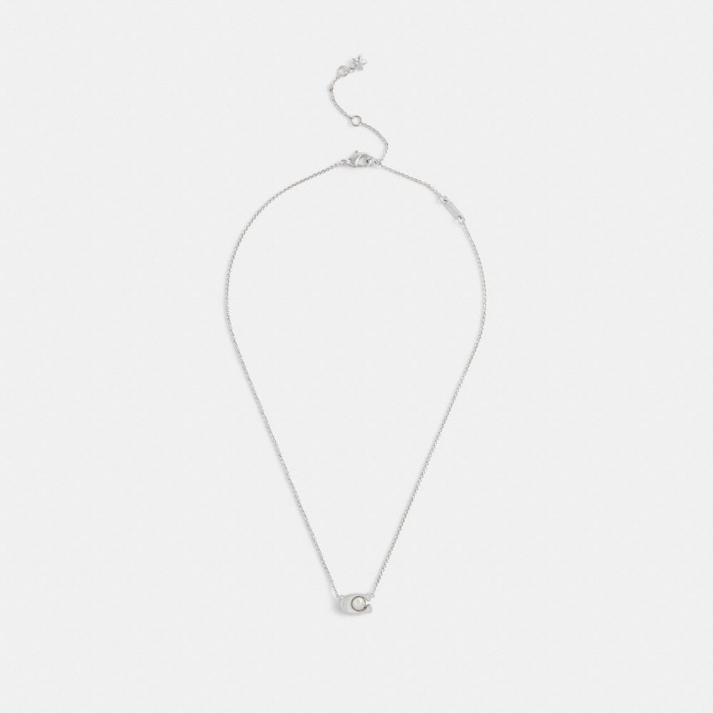 Coach Signature Pearl Pendant Necklace Silver Pearl