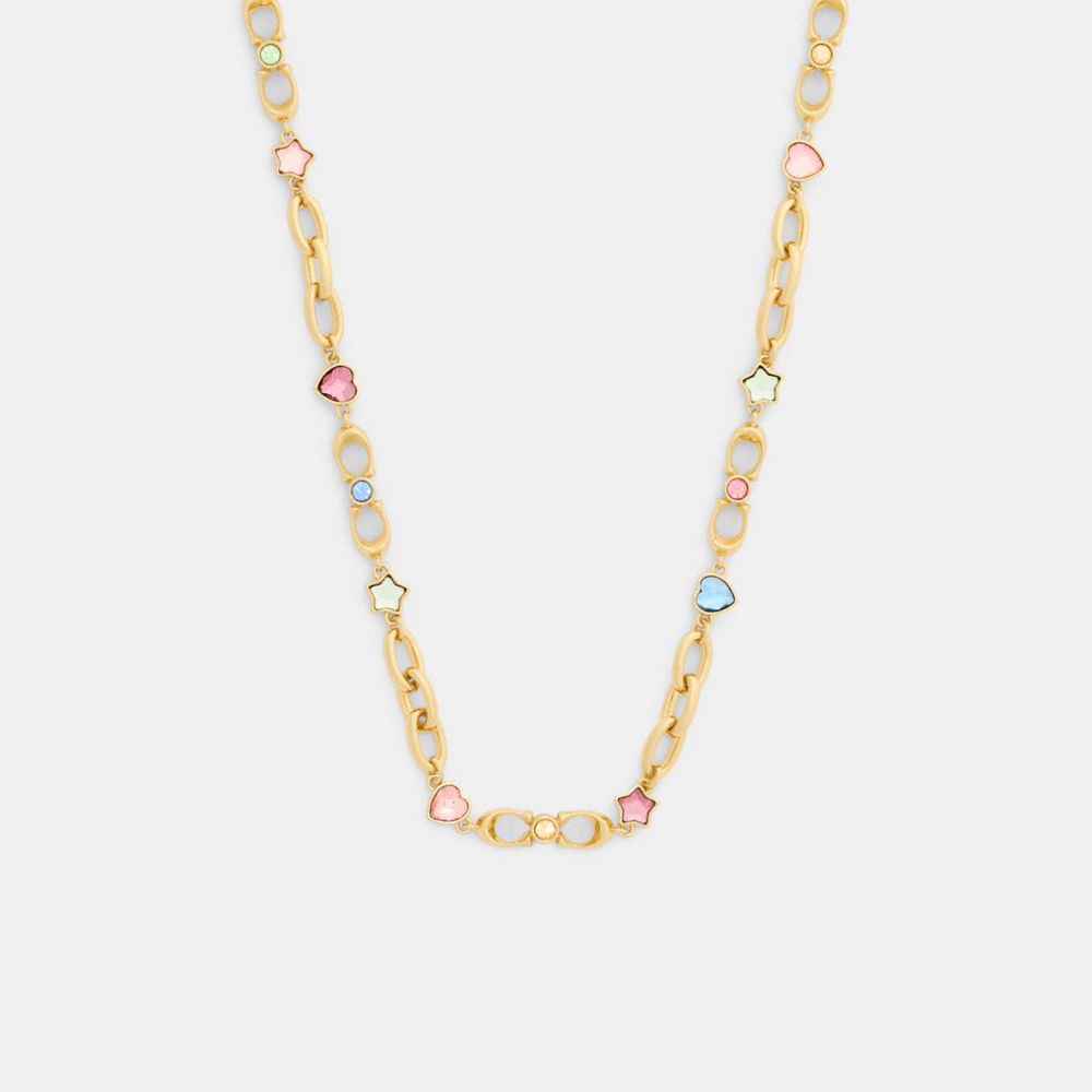Coach Stars And Hearts Linked Signature Choker Necklace Gold Multi