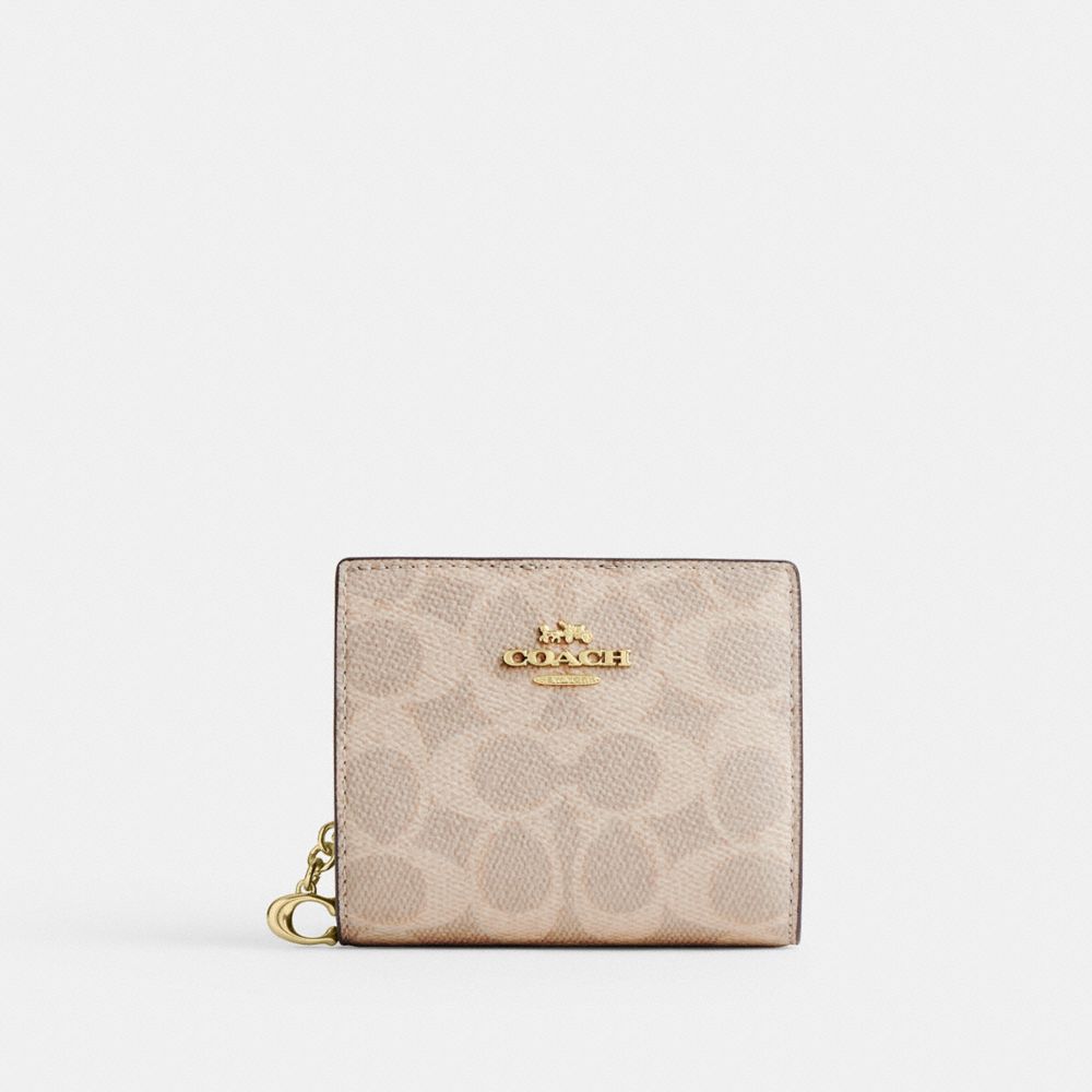 Coach Snap Wallet In Signature Canvas Gold Sand Chalk