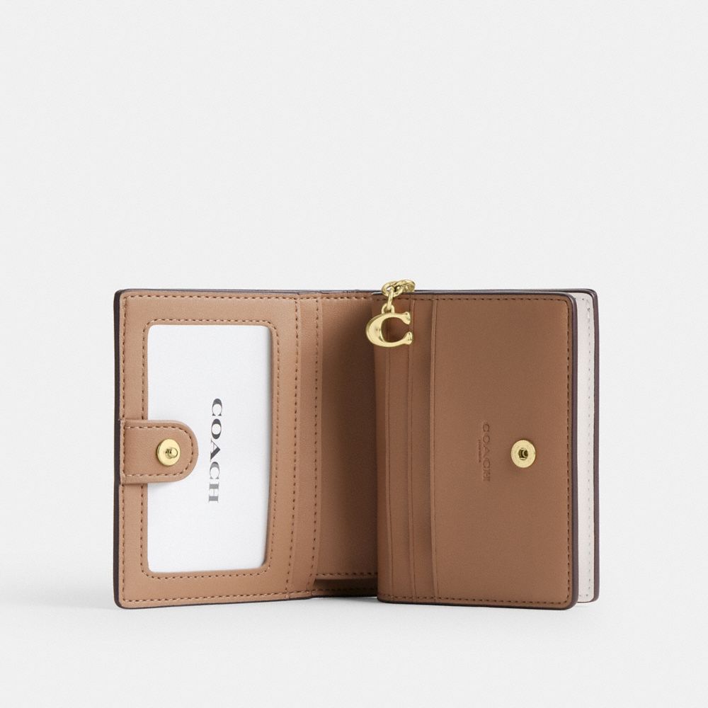 Coach Snap Wallet In Signature Canvas Gold Sand Chalk