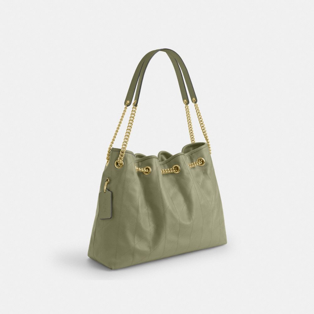 Coach Evelyn Shoulder Bag With Quilting Gold Pistachio