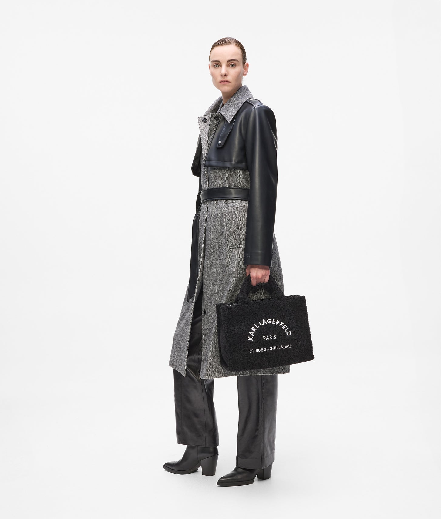 KarlLagerfeld Rue St-Guillaume Faux-Shearling Tote Bag Black