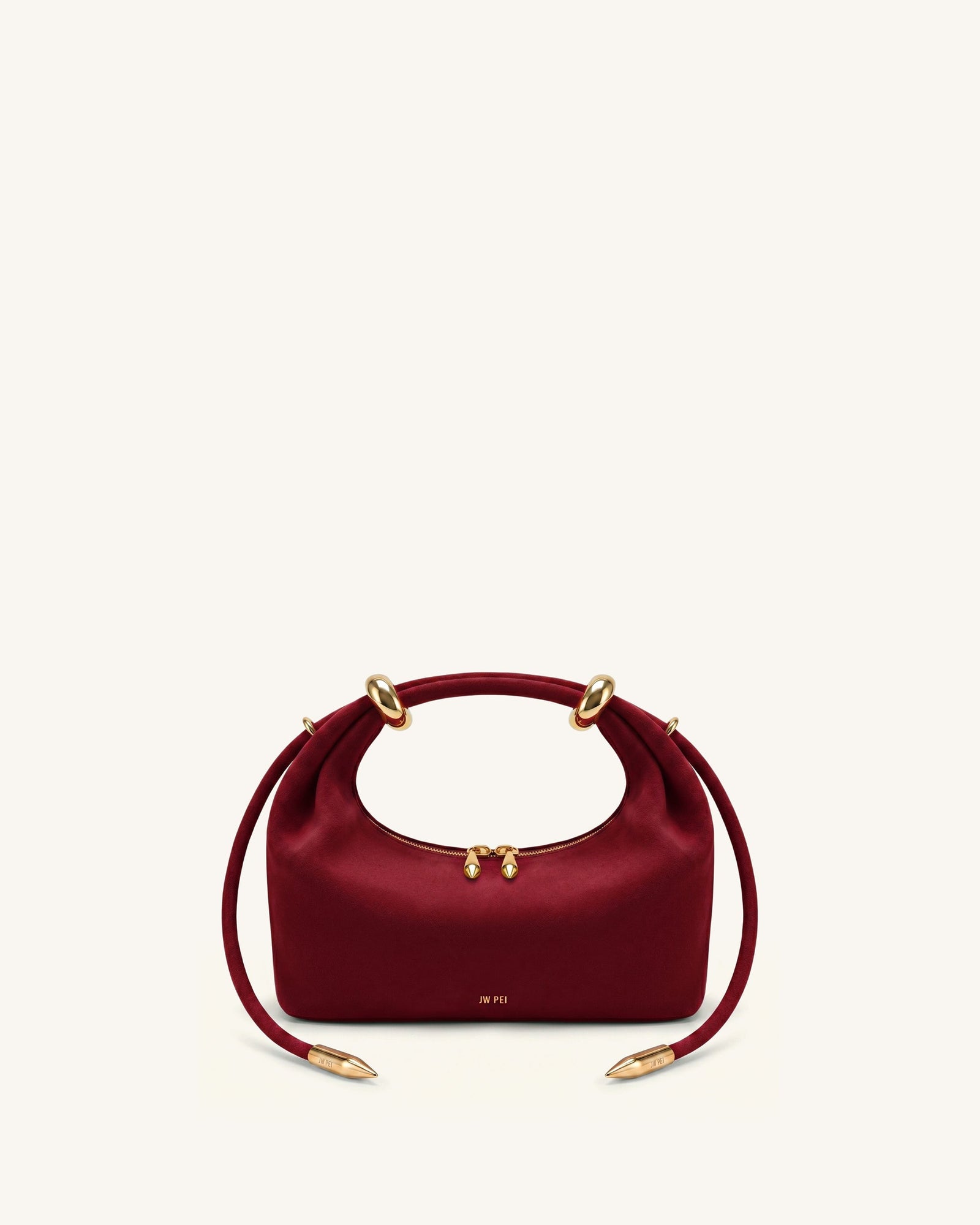 Ellie Faux Suede Metal Ring Embellished Top Handle Bag - Burgundy