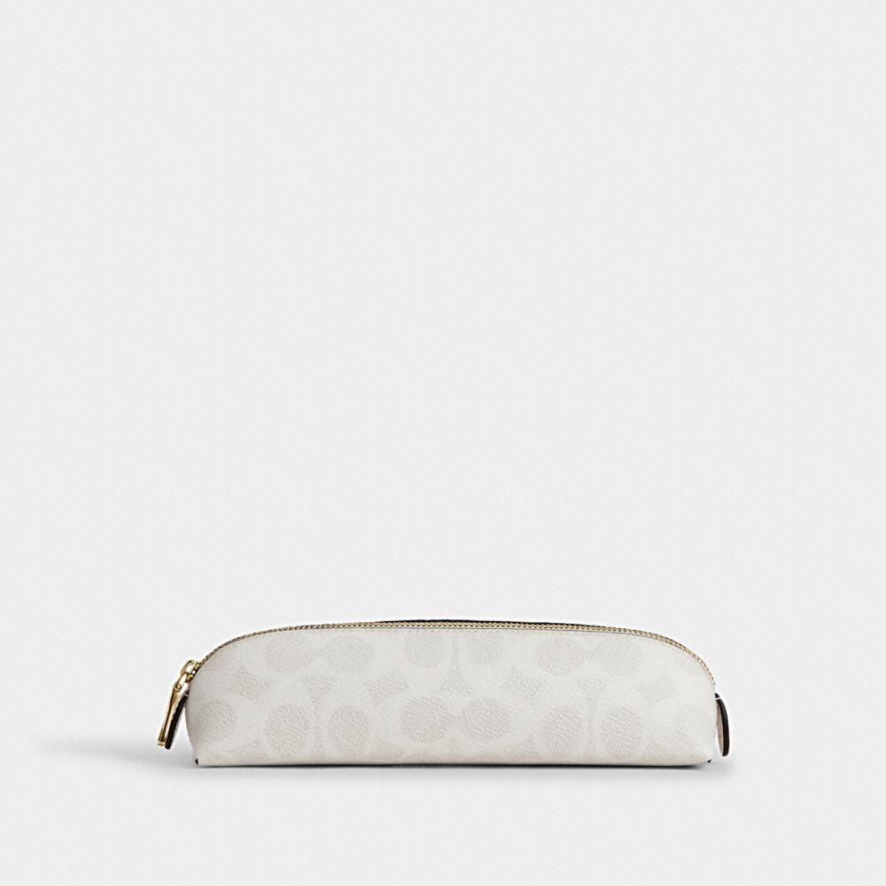 Coach Pencil Case In Signature Canvas Gold White Chalk