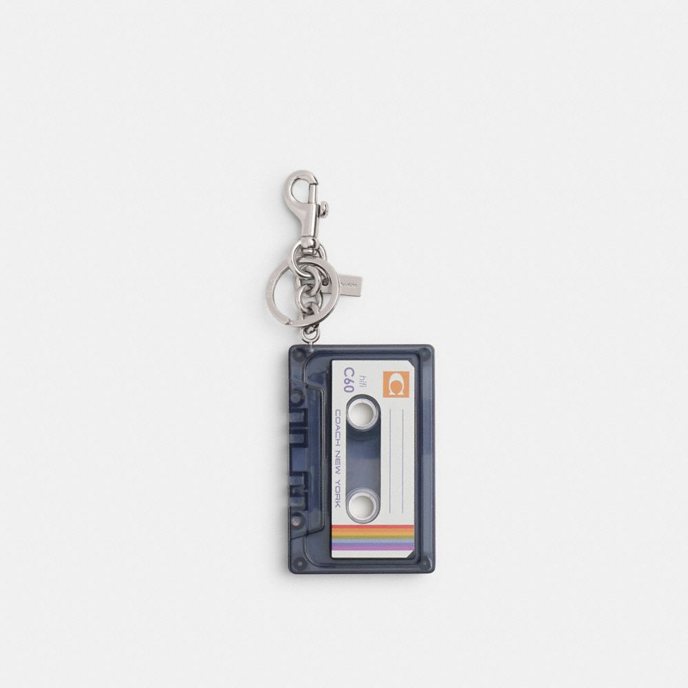 Coach Large Cassette Bag Charm Silver Black