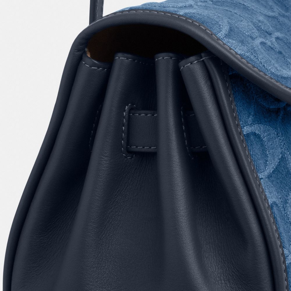 Coach Bridget Flap Shoulder Bag In Signature Denim Gold Indigo