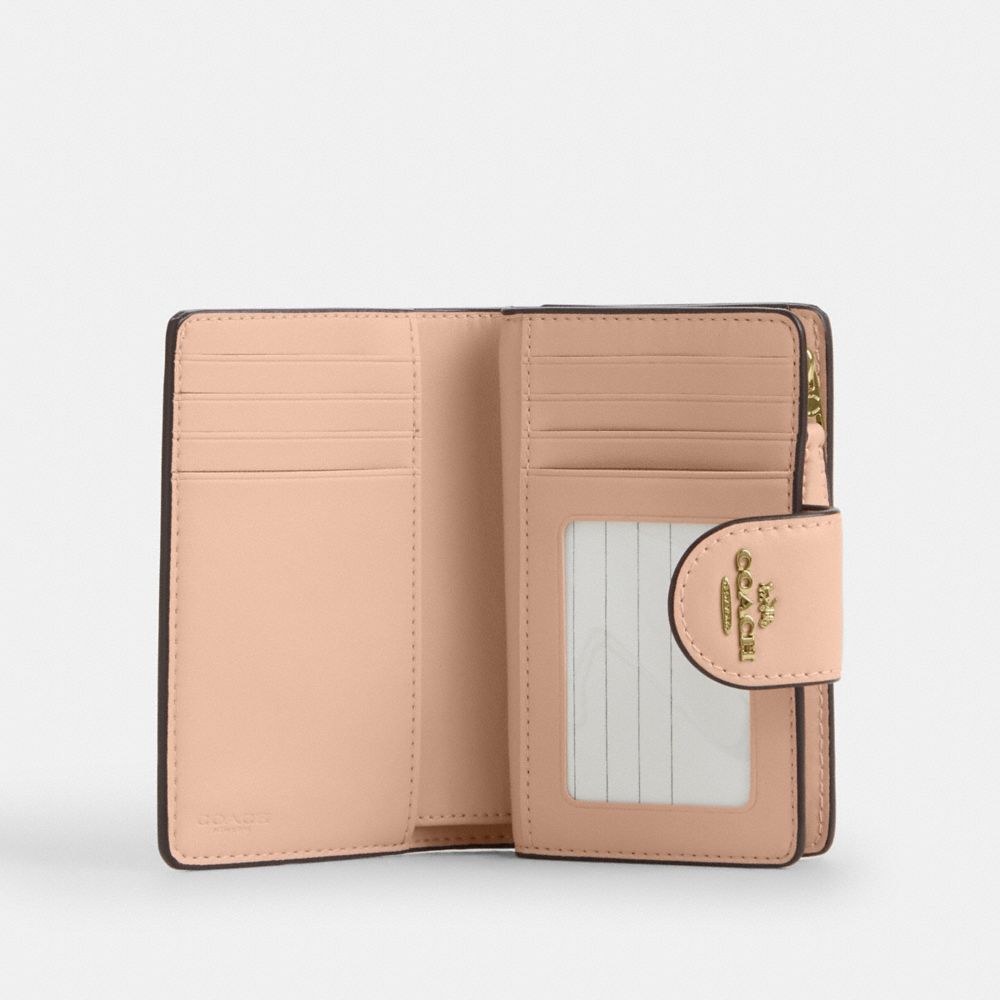 Coach Medium Corner Zip Wallet In Signature Canvas Gold Chalk Pink