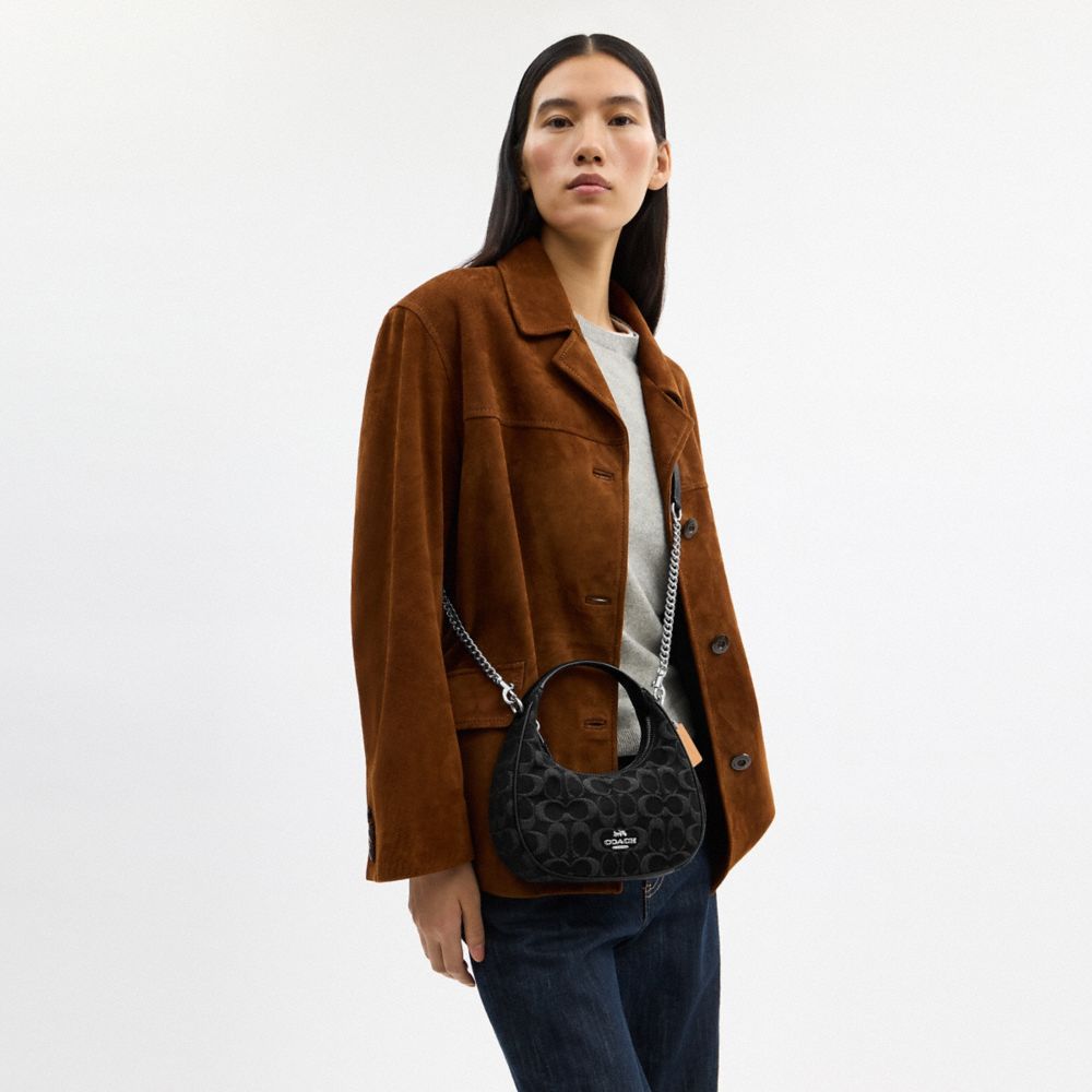Coach Carmen Mini Crossbody Bag In Signature Denim Silver Black