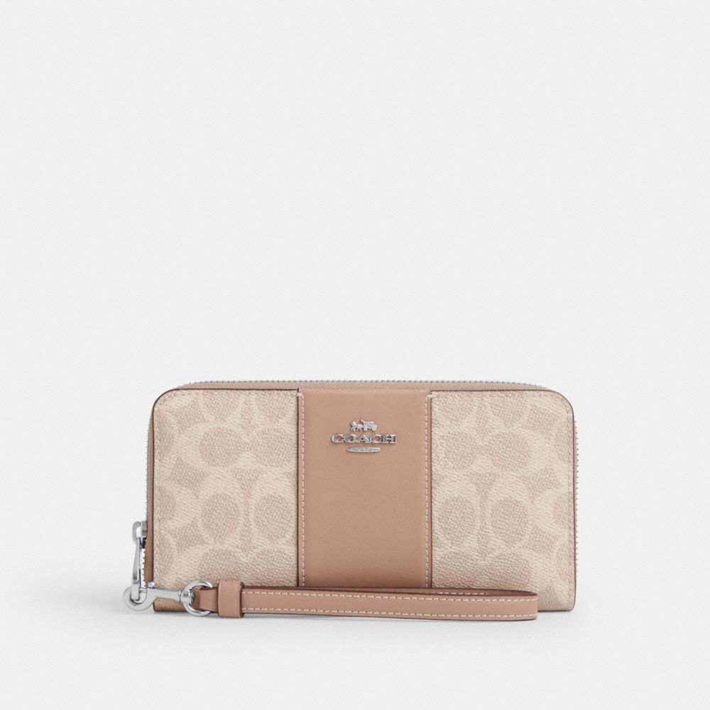 Long Zip Around Wallet In Signature Canvas With Stripe